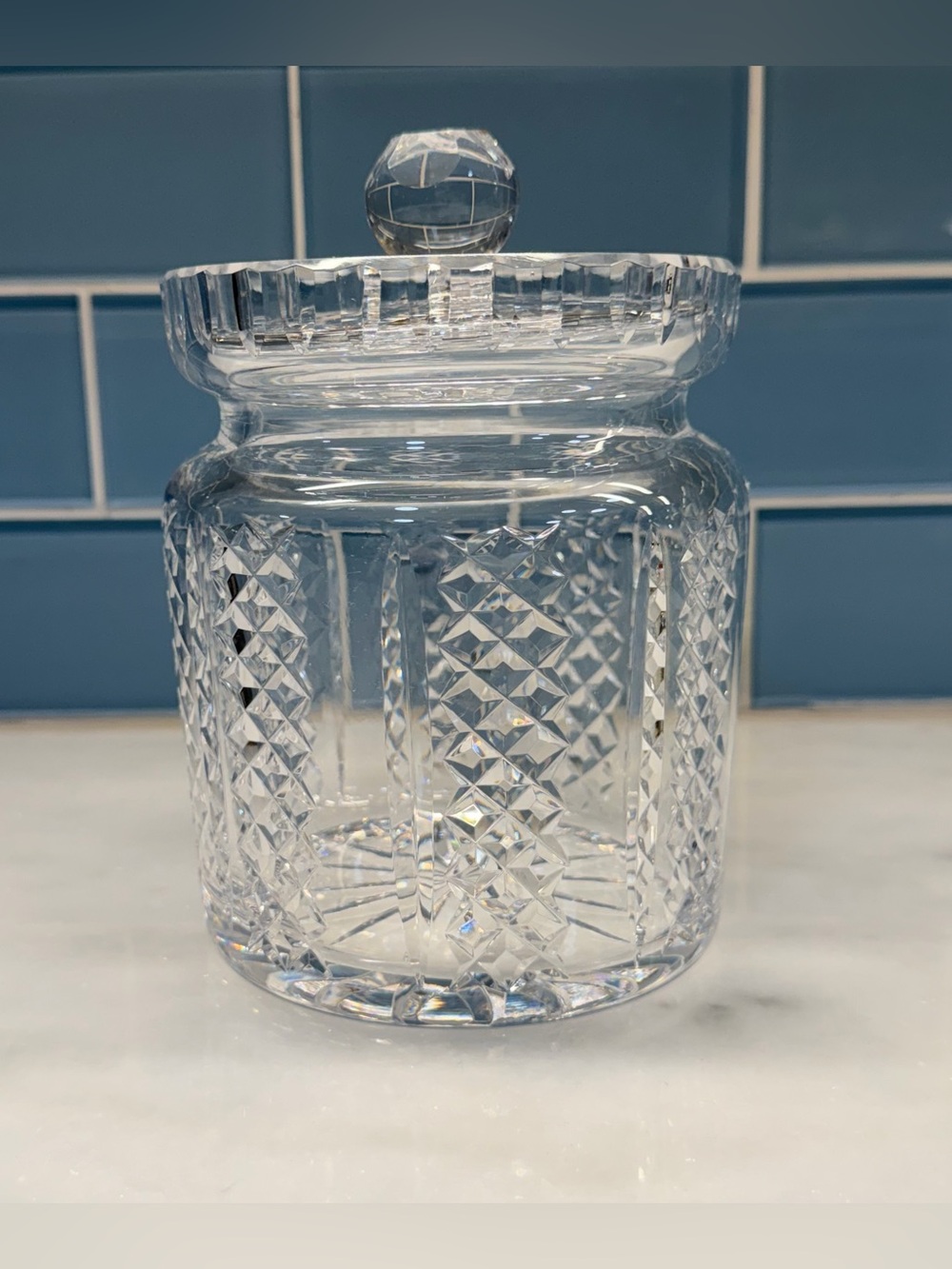 Waterford Crystal Cut Glass Lidded Biscuit Jar Canister Signed Clear 6"